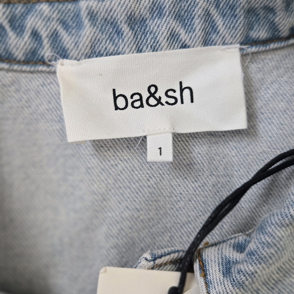 ba&sh Light Wash Denim Jacket with Multicolor Stitched Trim NWT - Picture 6 of 8